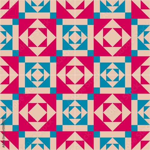 Barn quilt pattern, Amish Patchwork design, Abstract geometric tiled trail Vector illustration