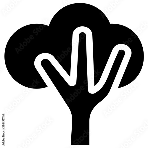 
A bushy and wide tree with bark representing apple tree 
