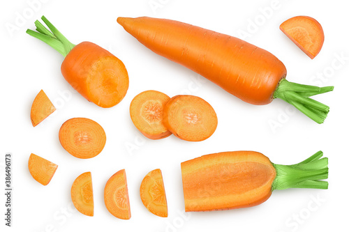 Carrot isolated on white background with clipping path and full depth of field. Top view. Flat lay