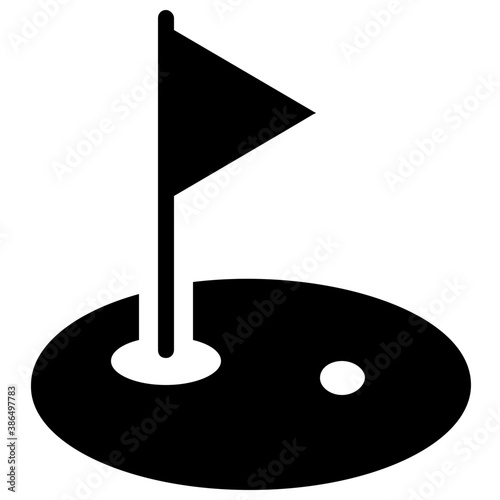 
Golf hole with a flag  on a ground depicting golf
