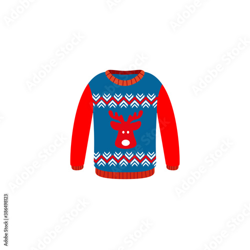 Vector ugly sweaters for Christmas party. Knitted jumpers with winter patterns photo