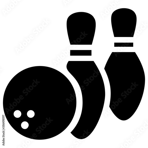 
A icon of ball with three holes and pins for playing bowling 
