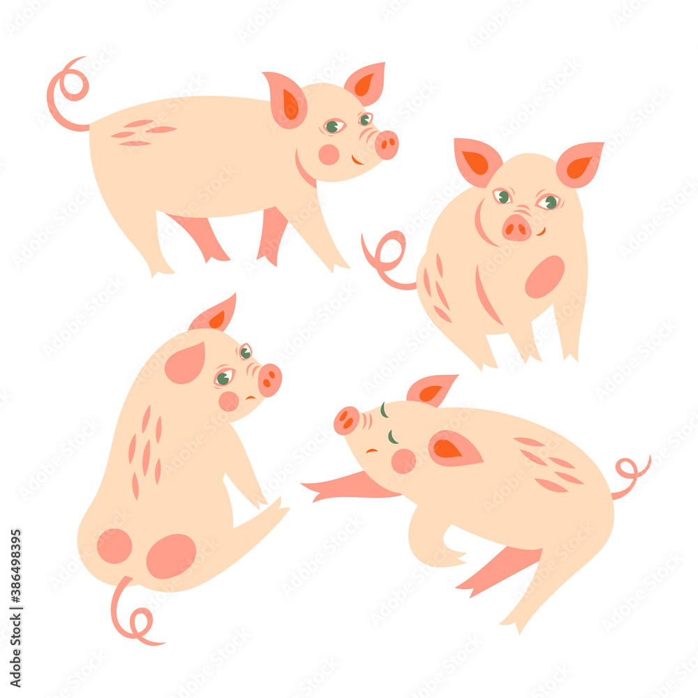 Vector set with cute pink mini piggy for Chinese New Year
