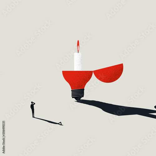Business creativity vector concept with lightbulb and candle. New ideas, think outside the box, brainstorming symbol.