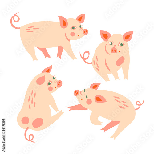 Vector set with cute pink mini piggy for Chinese New Year 