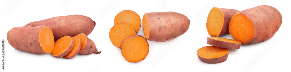 Sweet potato isolated on white background closeup, Set or collection Sweet potato isolated on white background closeup, Set or collection