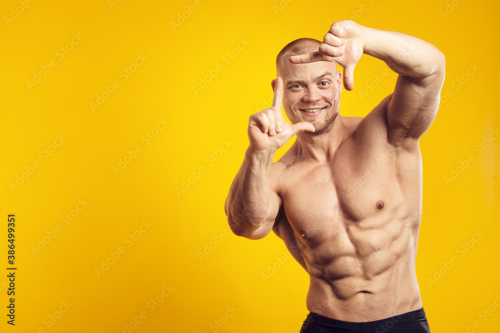 Studio Closeup portrait of muscular man in studio