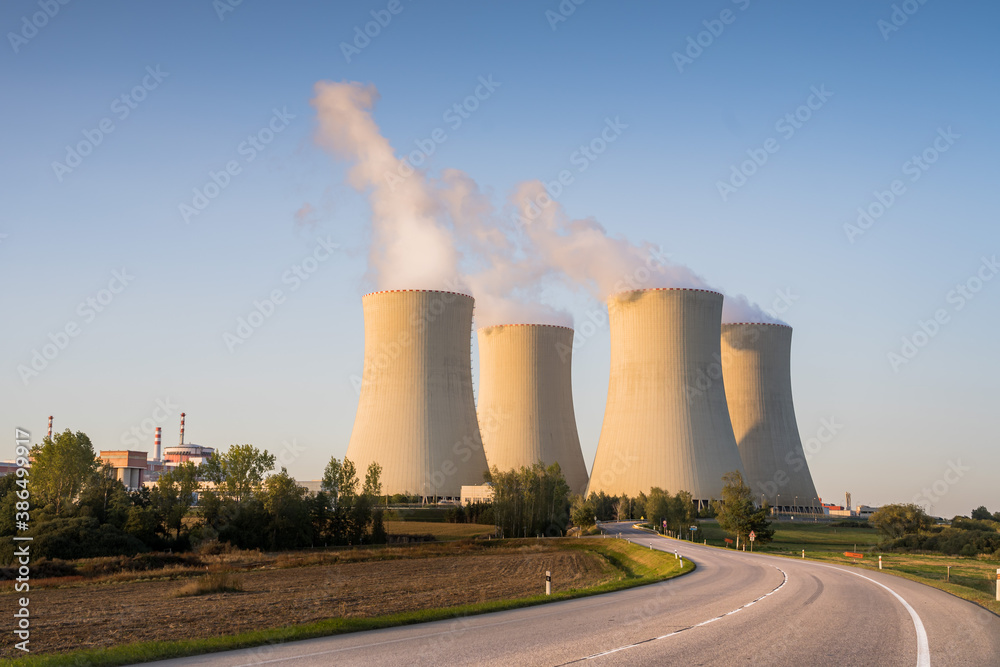 Nuclear Power Plant Temelin in South Behemia Czech Republic in autumn, photo with road in foreground Nuclear Power Plant Temelin in South Behemia Czech Republic in autumn, photo with road in foreground