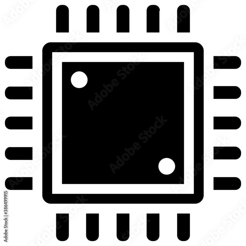 
A small square chip with holes and lies referring to microprocessor icon 

