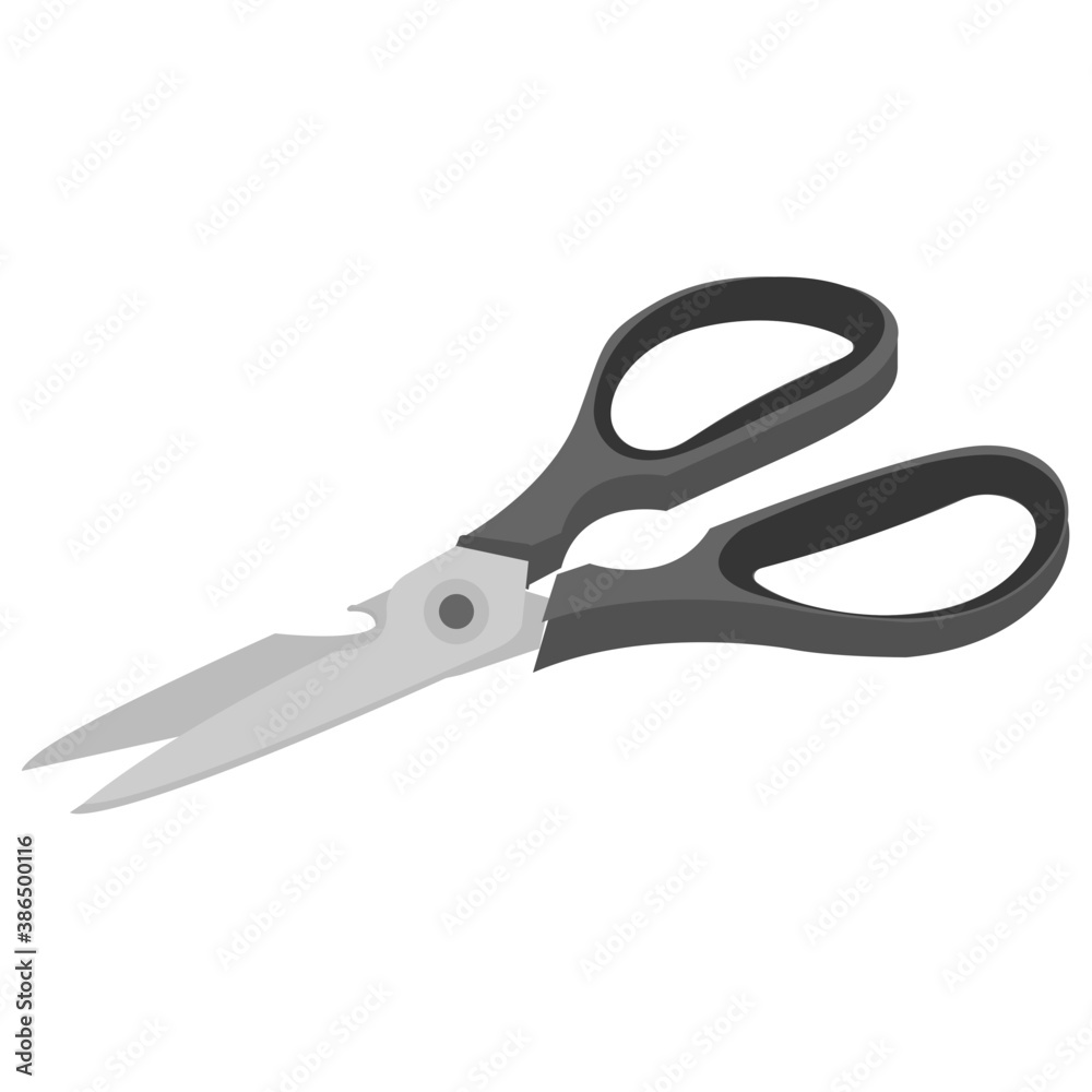Pair of metal blades attached with ring shaped handles to make finger gripping, showcasing scissor icon
Pair of metal blades attached with ring shaped handles to make finger gripping, showcasing scissor icon