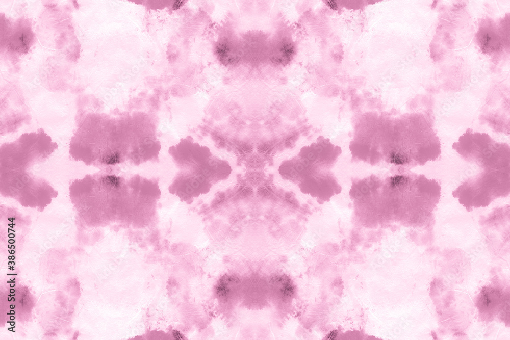 Pink Seamless Tie Dye Batik Texture. Watercolor 