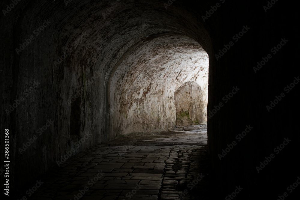 A medieval passage in the Old Venetian Fortress in Corfu town, Greece