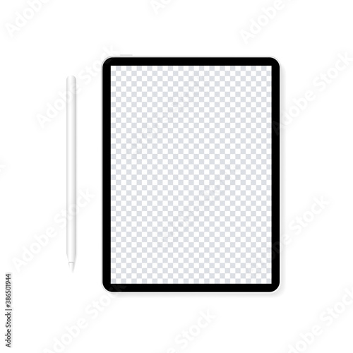 Tablet realistic mockup with pencil. Vector isolated illustration. Responsive screens to display your website design. Stock vector.