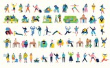 Vector illustration backgrounds in flat design of group people doing different activity