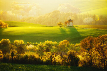 Foto auf Acrylglas Gelb Idyllic rural landscape with an old mill. Location place of South Moravia, Czech Republic.  © Leonid Tit