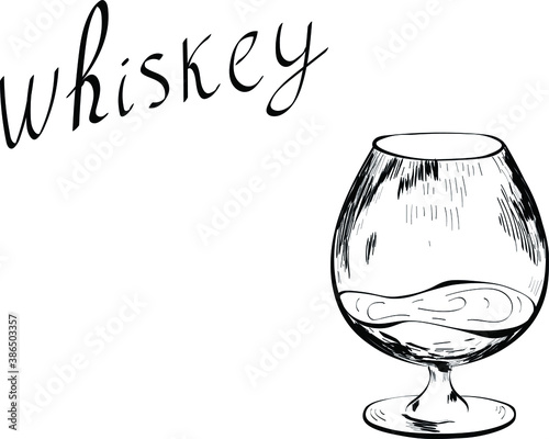 Whiskey glass , ink outline vector isolated design elements on white background. Concept for logo, cards, menu