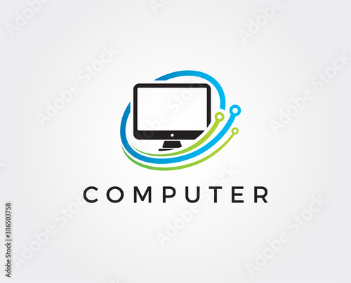 minimal computer repair logo template - vector illustration