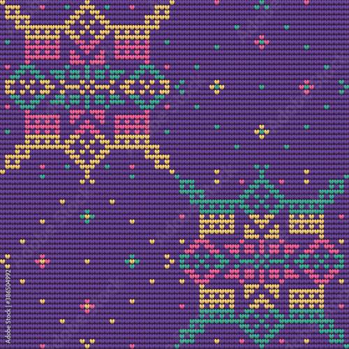 Seamless Pattern of Christmas Ugly Sweater, violet background