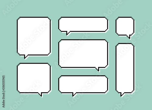 Set different pixel speech bubble. Geometric texting dialogue boxes. Modern vector illustration