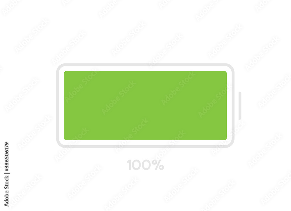 100 percent charge on smartphone. Battery charge level. Vector illustration
