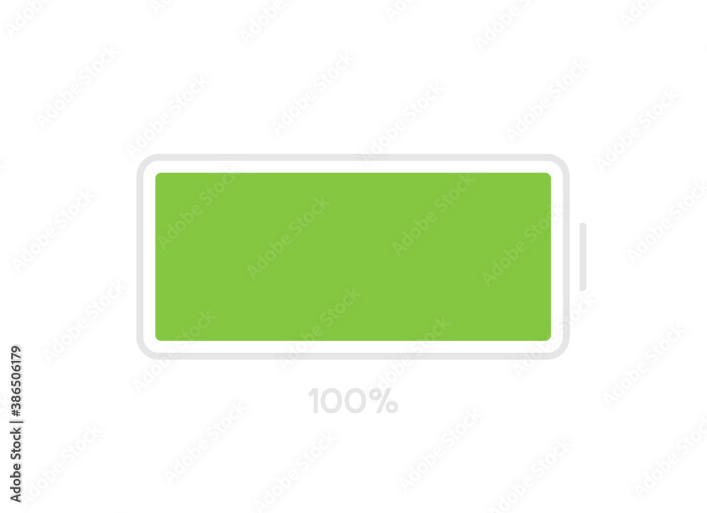 100 percent charge on smartphone. Battery charge level. Vector illustration 100 percent charge on smartphone. Battery charge level. Vector illustration