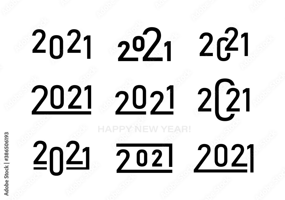 Collection of 2021 Happy New Year text logo design. 2021 number design template for greeting card artwork and brochure template. Vector illustration