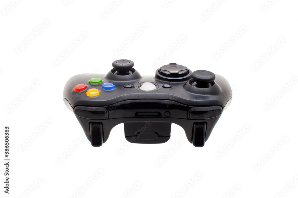 game remote gamepad with buttons and analog control of video games, entertainment device wireless joystick isolated on white background view, nobody. game remote gamepad with buttons and analog control of video games, entertainment device wireless joystick isolated on white background view, nobody.
