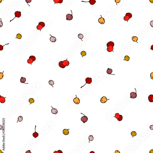 Fototapeta Naklejka Na Ścianę i Meble -  Seamless pattern with multicolored berries. Fruit endless background. For fabrics, textiles, clothing, packaging, children's goods.