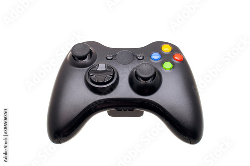 game remote gamepad with buttons and analog control of video games, entertainment device wireless joystick isolated on white background front view, nobody.