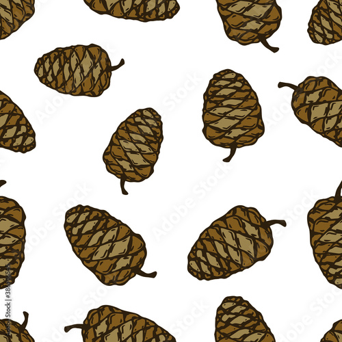 Seamless pattern with cones. Christmas background.