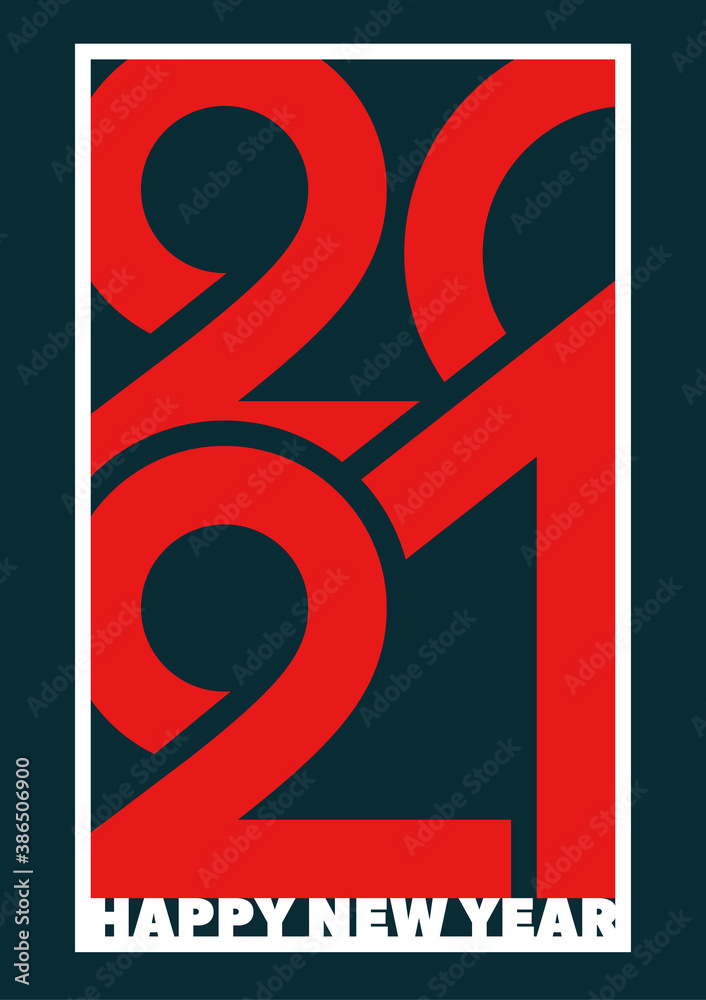 Minimalistic modern trendy 2021 Happy New Year creative design concept poster or calendar cover