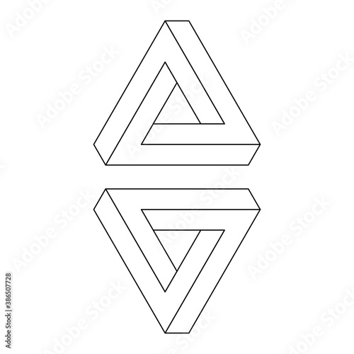 Penrose triangle icon. Impossible vector geometric shape object. Optical illusion illustration. Infinity 3D element
