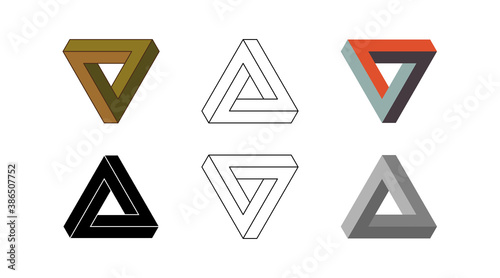 Penrose triangle icon. Impossible vector geometric shape object. Optical illusion illustration. Infinity 3D element