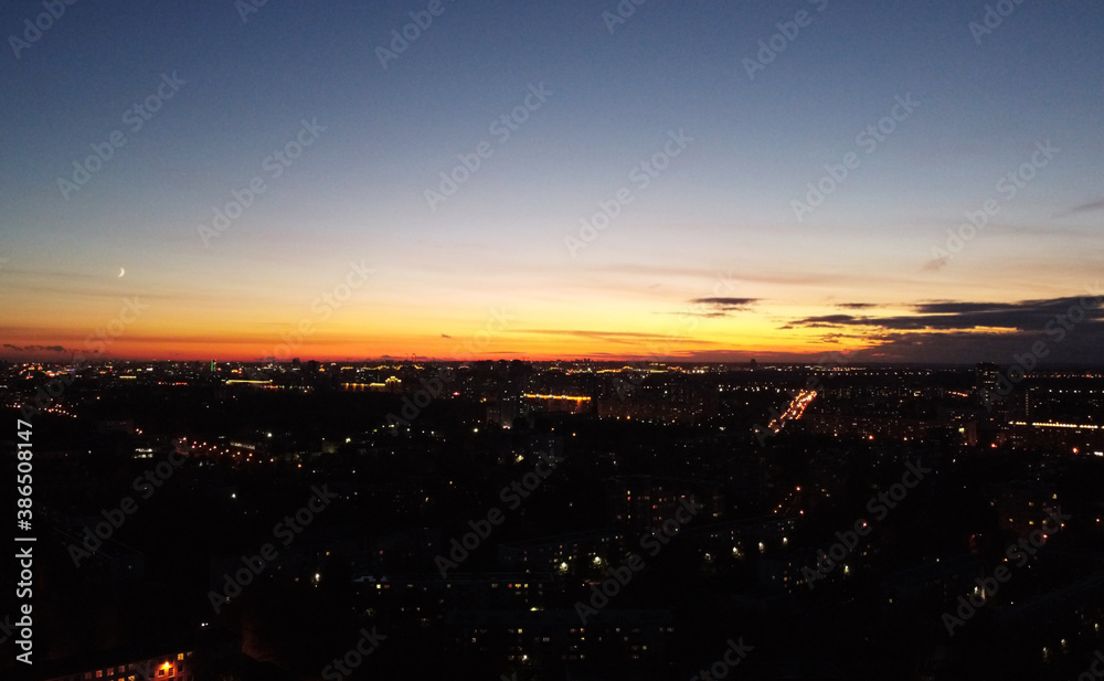 Top view of the night city at sunset Top view of the night city at sunset