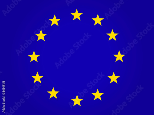 The official flag of the European Union. Twelve yellow stars on a blue background. Vector, horizontal image. 