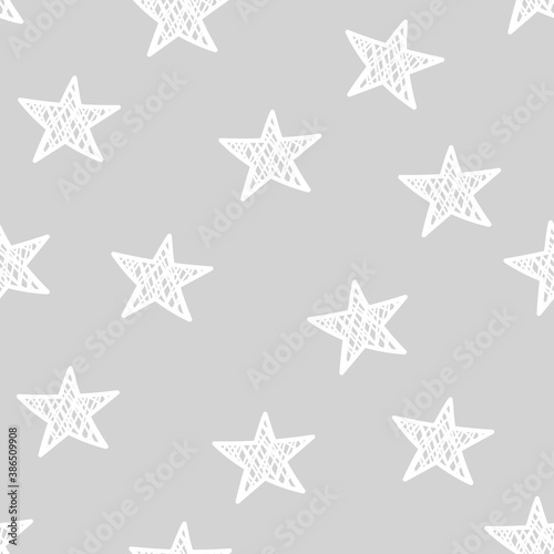 Vector seamless pattern with hand drawn stars. Simple design for wrappings, textile