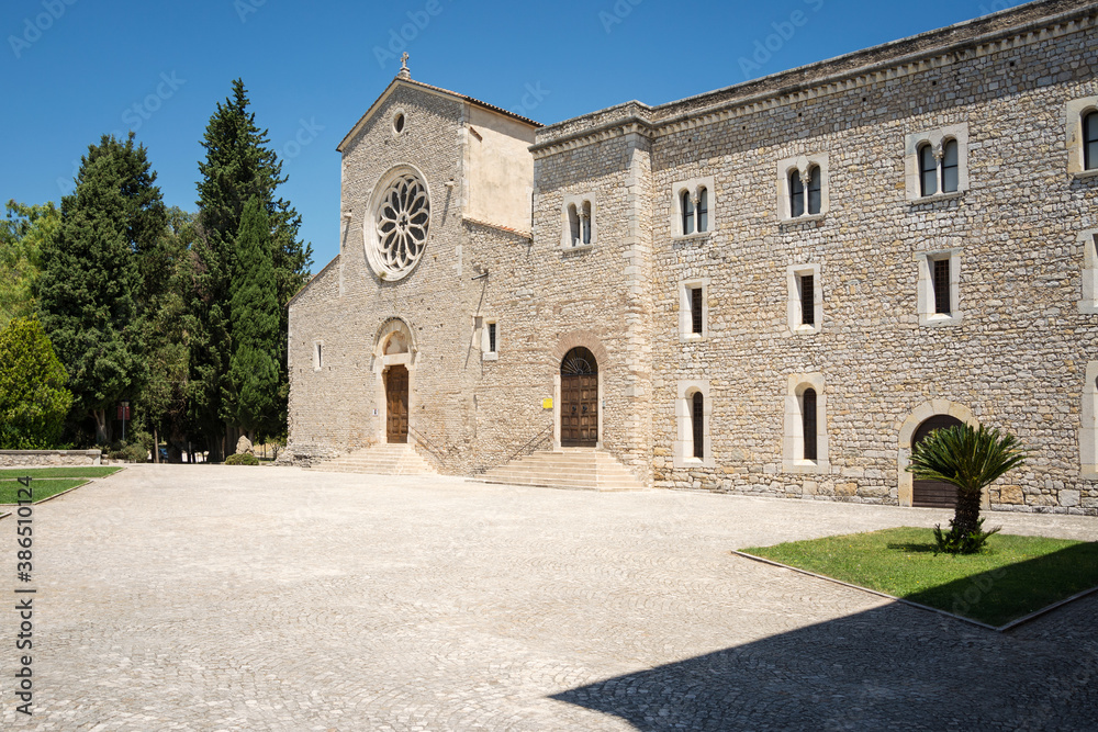 External front facade of the romanic Valvisciolo Abbey. 