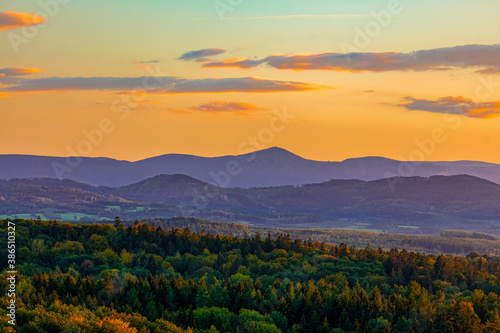 View at Sudetes Mountains in sunset time in autumn. photo