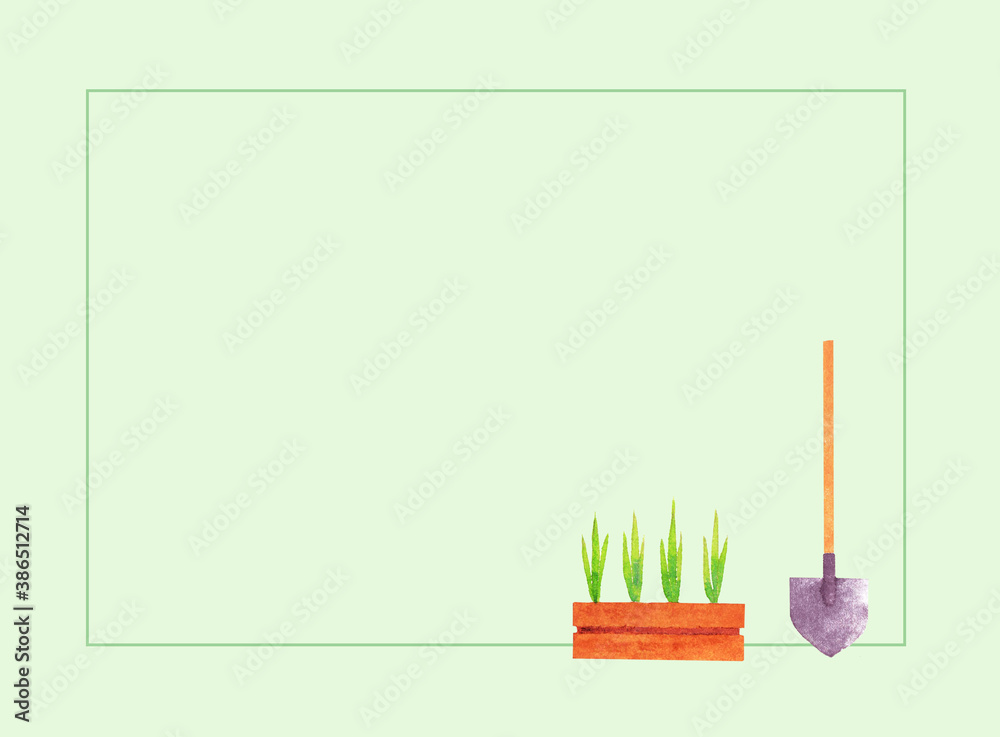 Gardening card on green background Gardening card on green background
