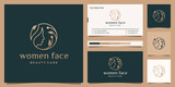 Luxury woman face with line art style logo design and business card