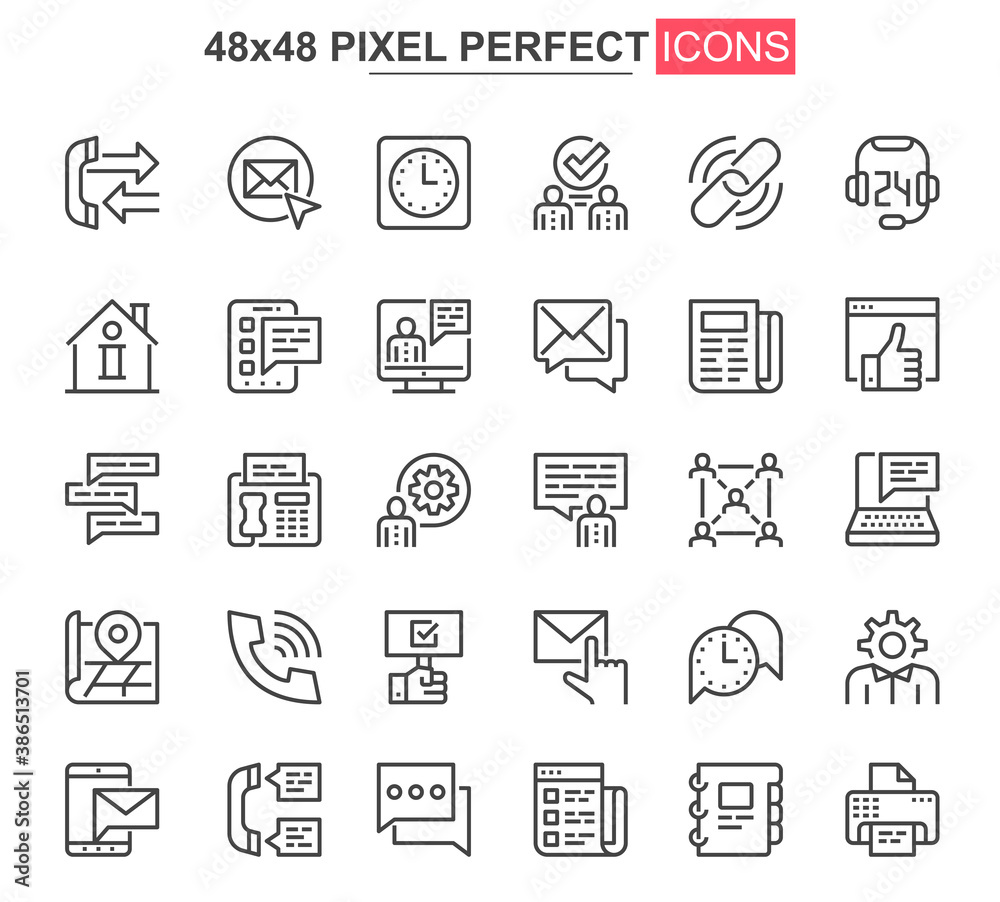 Contact us thin line icons set. Online communication, email messaging unique design icons. Business connections, chat and phone calling outline vector bundle. 48x48 pixel perfect linear pictogram pack Contact us thin line icons set. Online communication, email messaging unique design icons. Business connections, chat and phone calling outline vector bundle. 48x48 pixel perfect linear pictogram pack