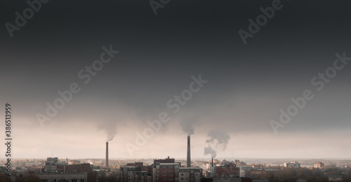 Dirty smoky industrial city landscape. © Happyphotons