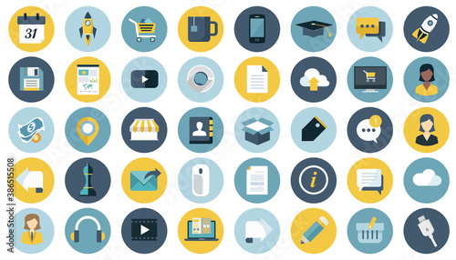 Business, management, finances and technology icon set for website and mobile applications. Flat vector illustration