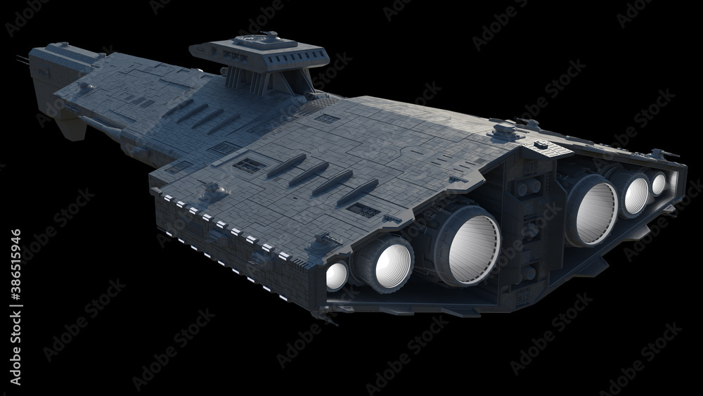 Light Spaceship Battle Cruiser - Left Rear View, 3d digitally rendered science fiction illustration