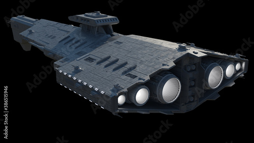 Schilderij op canvas Light Spaceship Battle Cruiser - Left Rear View, 3d digitally rendered science f