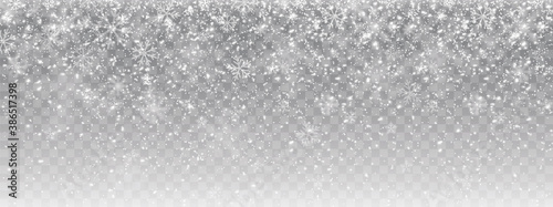 Seamless realistic falling snow or snowflakes. Isolated on transparent background - stock vector. photo