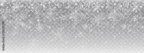 Seamless realistic falling snow or snowflakes. Isolated on transparent background - stock vector.