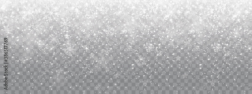 Seamless realistic falling snow or snowflakes. Isolated on transparent background - stock vector. photo