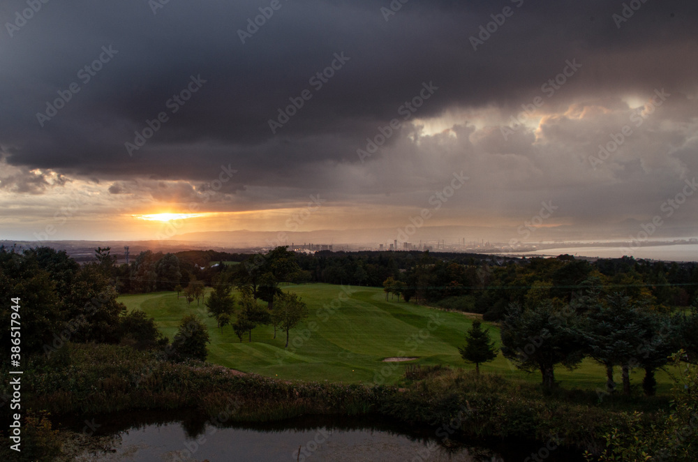 Sunset golf field Scotland.