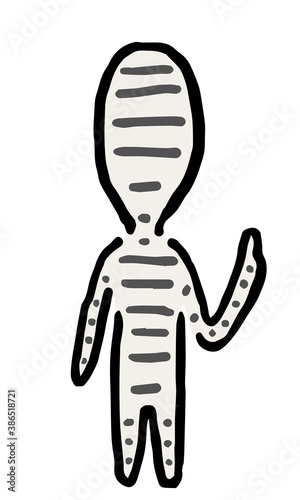 Mummy pointing up : Hand drawn vector illustration like woodblock print